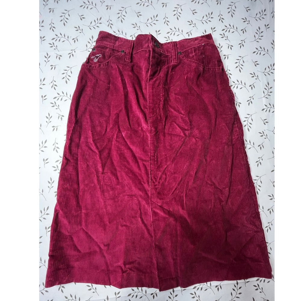 Vintage Wrangler Corduroy Midi Skirt Burgundy High Waisted Western Boho Wine 28